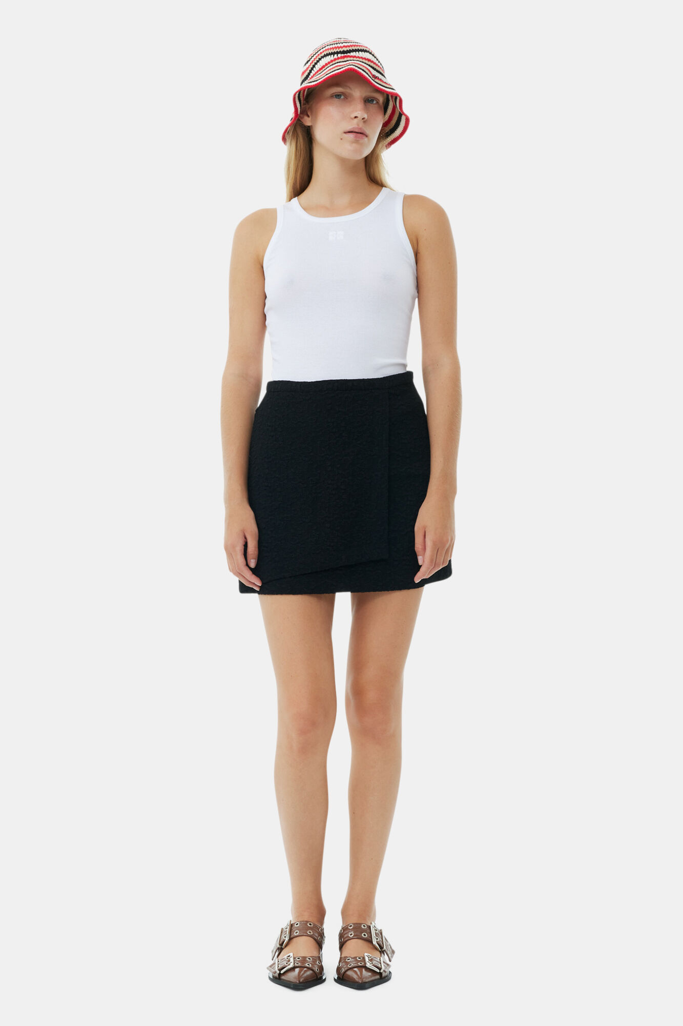 Black Textured Suiting Mini Skirt, Polyester, in colour Black - 1 - GANNI