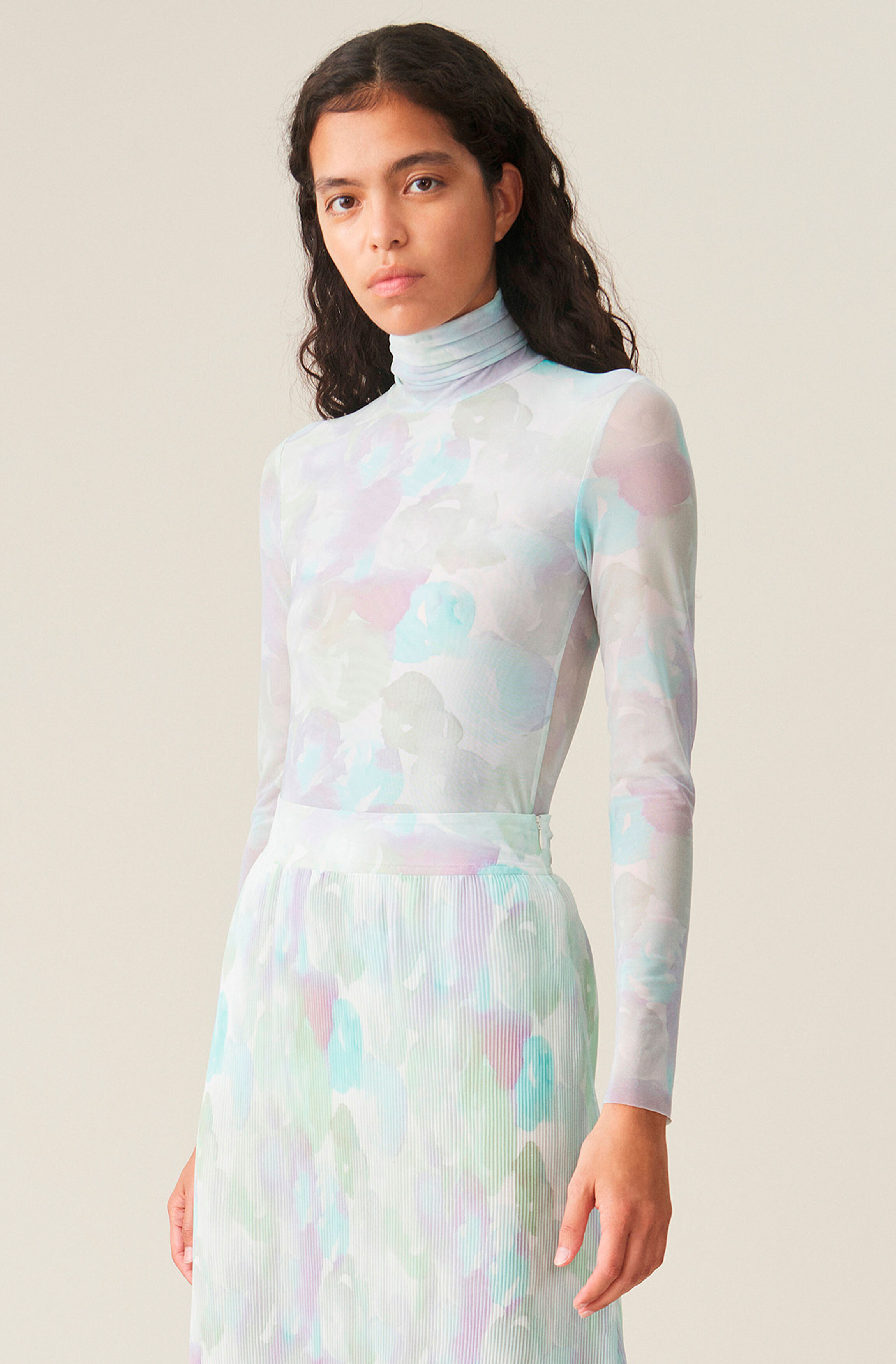 Ganni printed mesh rollneck clearance