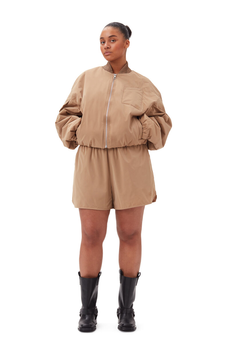Brown Light Twill Oversized Short bomberjacka, Recycled Polyester, in colour Tiger's Eye - 6 - GANNI