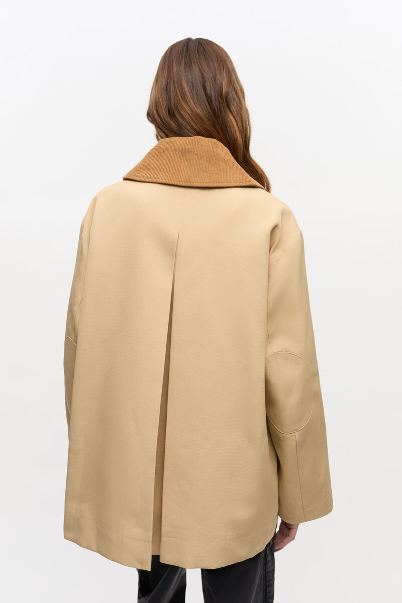 Camel Twill Midi Jacket, Recycled Polyester, in colour Pale Khaki - 4 - GANNI