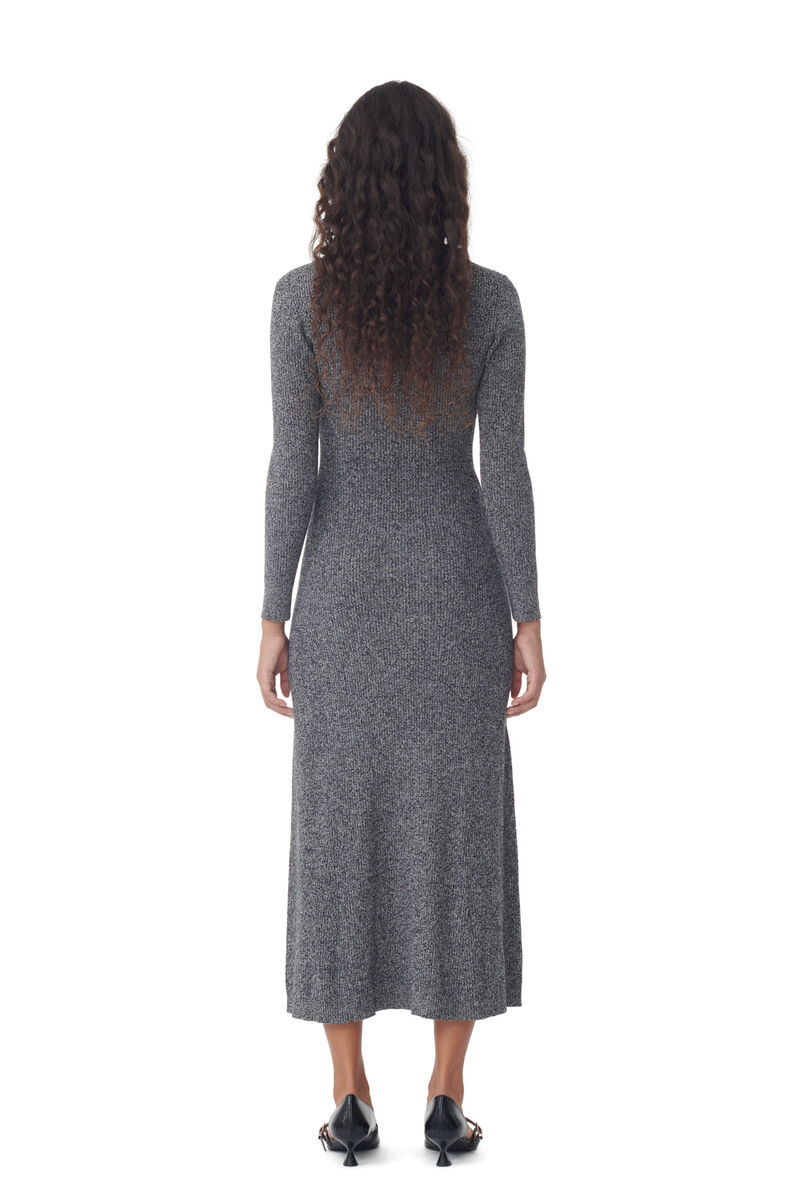 Grey Collar Maxi Dress, Cashmere, in colour Ebony Melange - 2 - GANNI