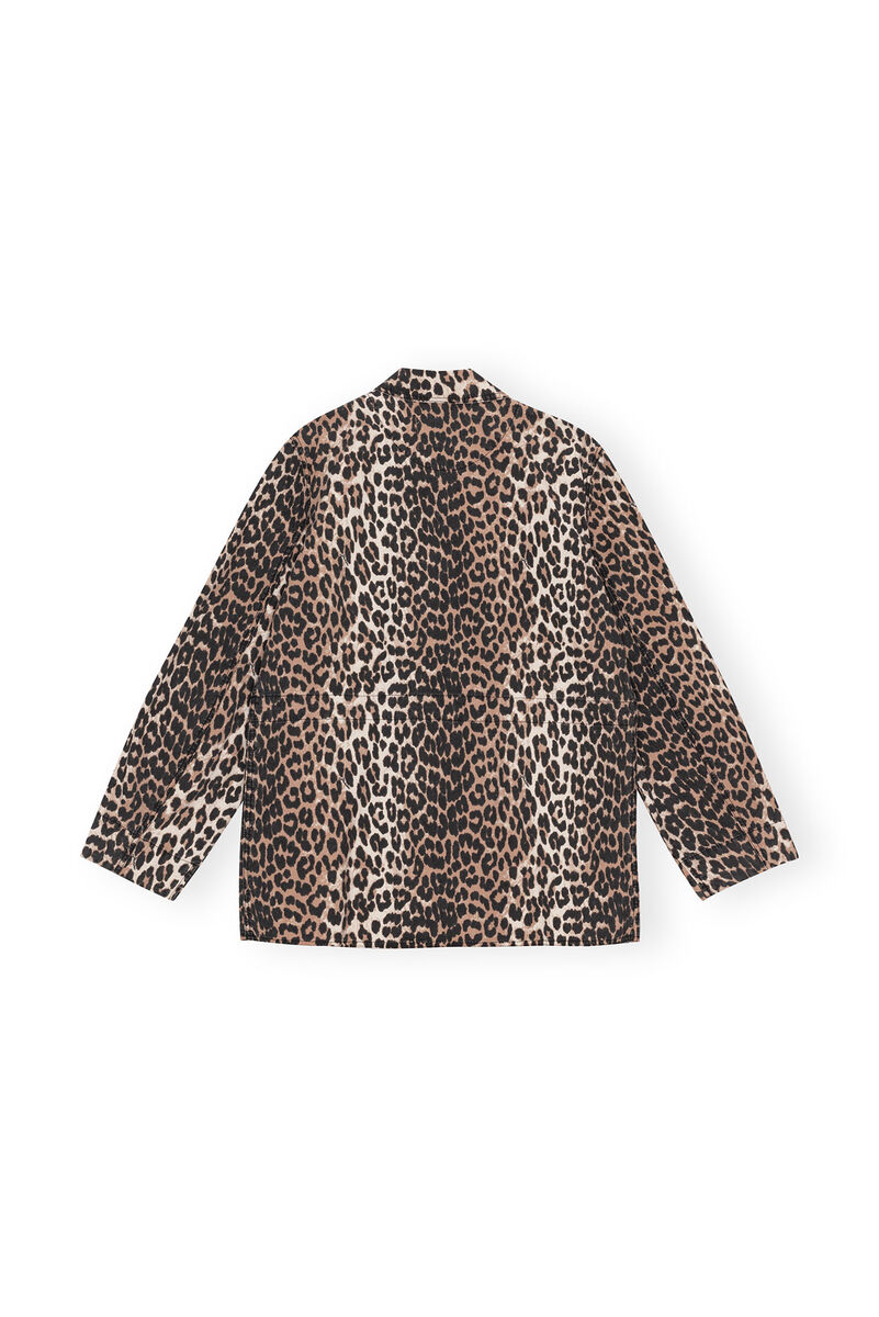 Leopard Cotton Canvas Jacket, Elastane, in colour Almond Milk - 2 - GANNI