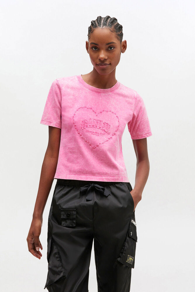 Pink Washed Heart T-shirt, Hot Pink
