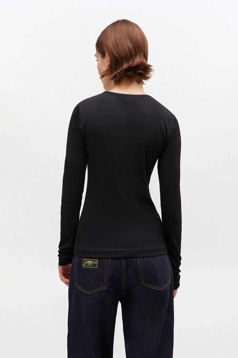 Black Rib Long Sleeve, in colour Black/Black - 3 - GANNI