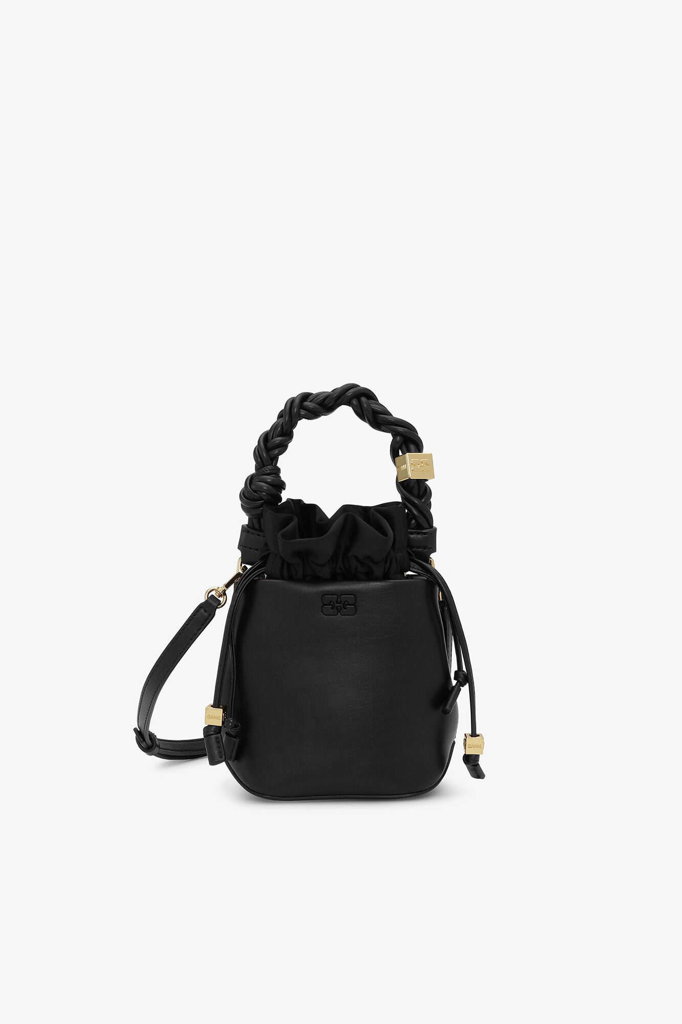 Black Mini Bou Bucket Bag, Recycled Leather, in colour Black - 1 - GANNI