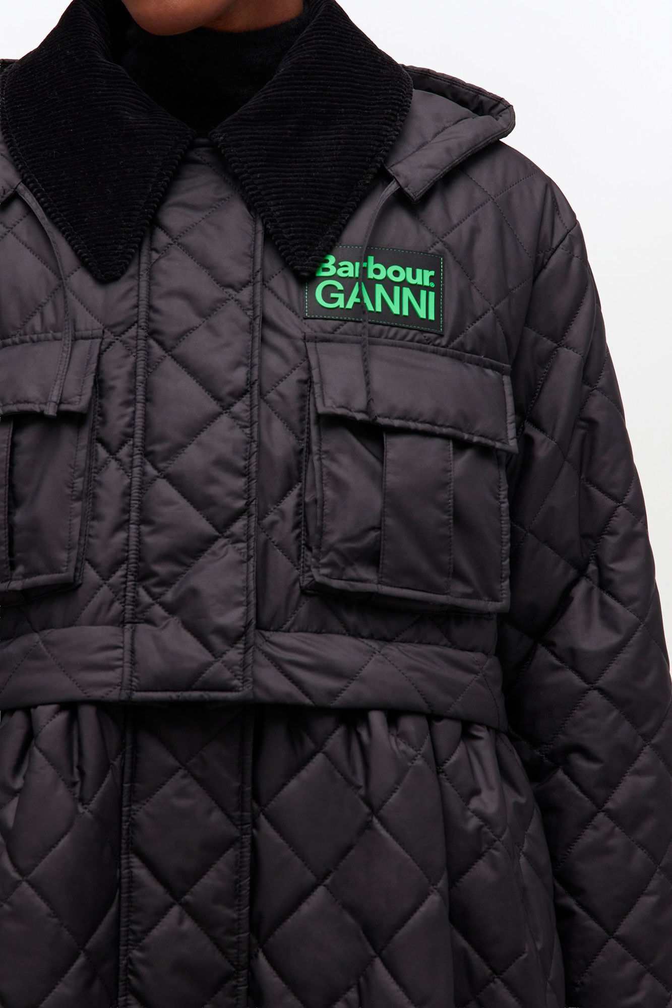 Quilted Long Coat in Black, Polyester, in colour Black - 3 - GANNI