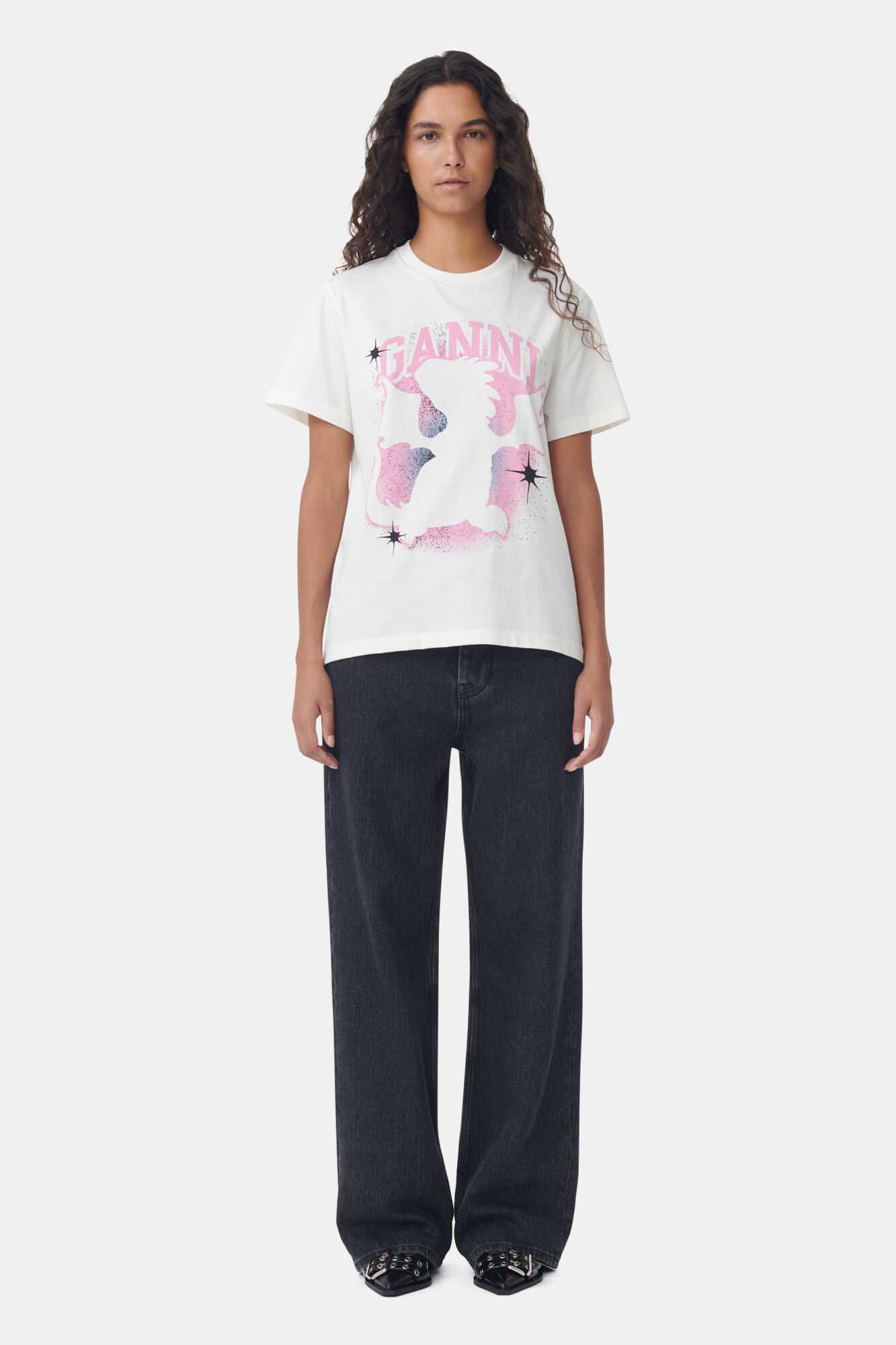 White Relaxed Dragon T-Shirt, Cotton, in colour Egret - 2 - GANNI