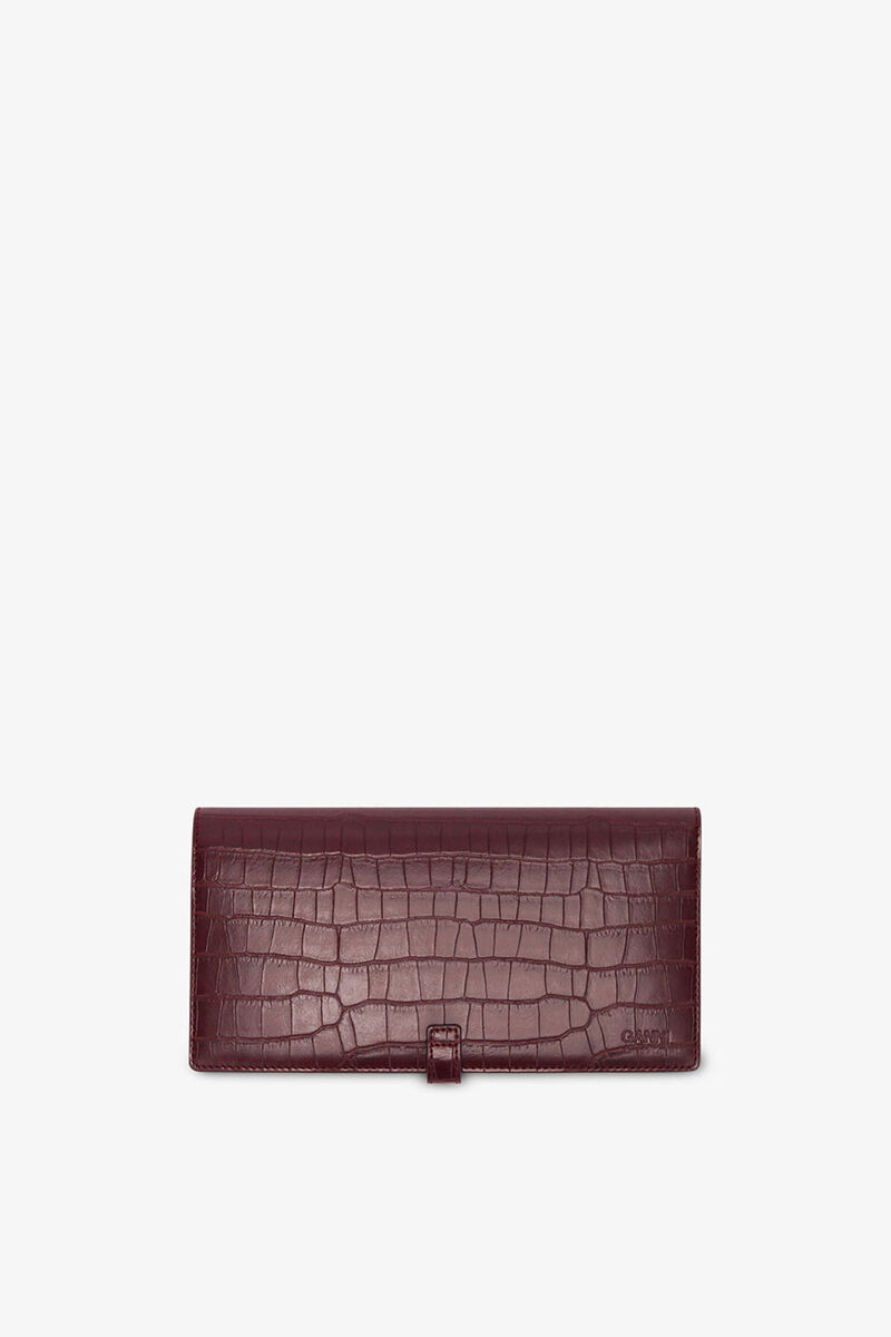 Sue Long Slim Wallet in Burgundy Croco, Recycled Leather, in colour Burgundy - 2 - GANNI