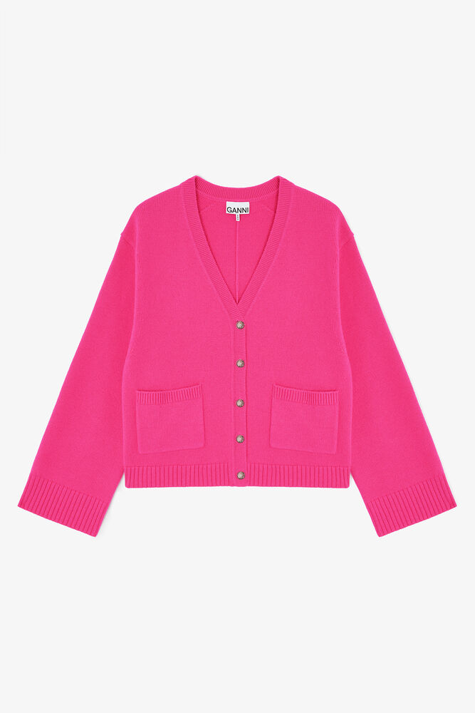 Klassisk cardigan i ull, Fuchsia Purple