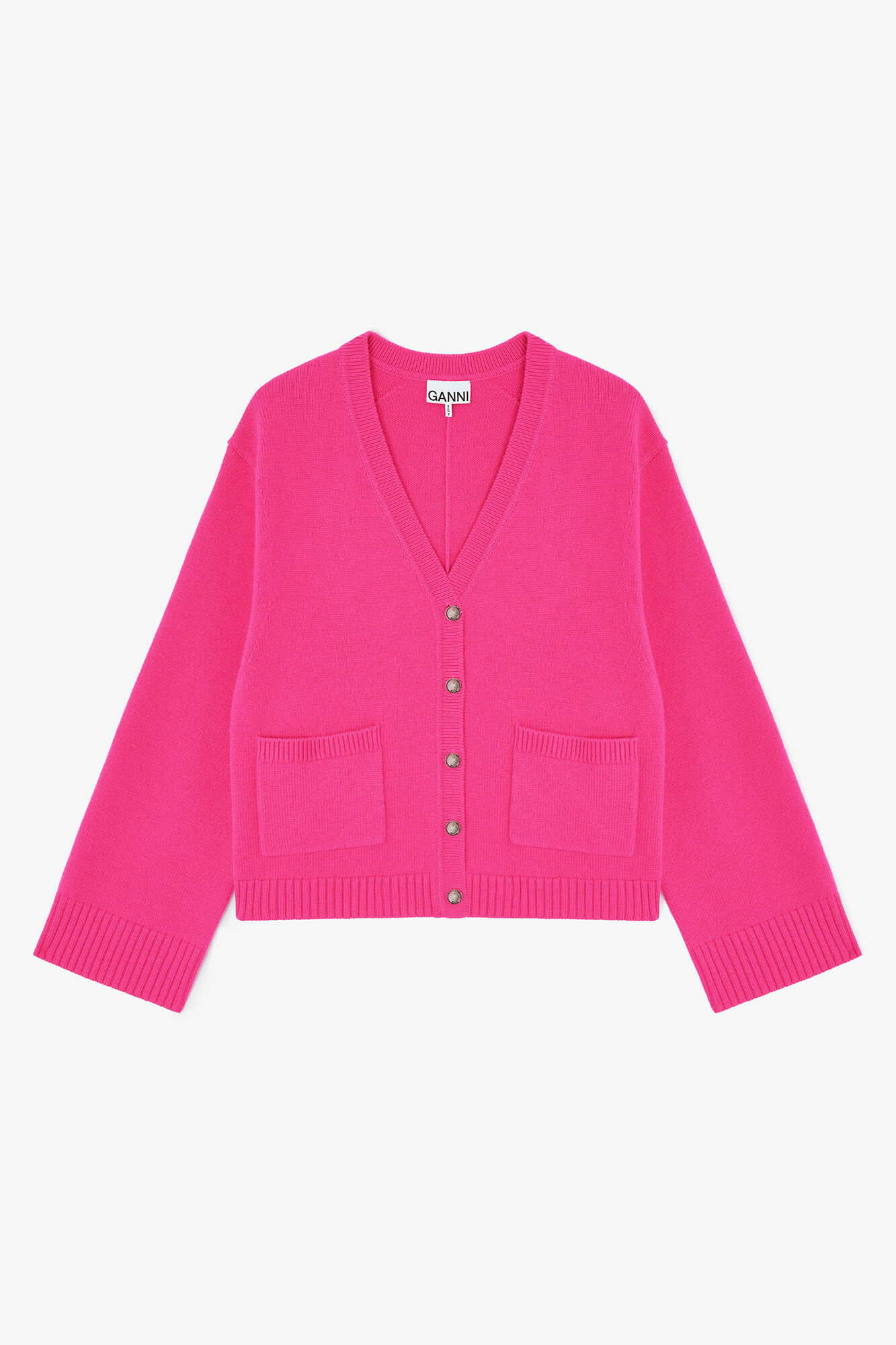 Classic Cardigan in Wool, Wool, in colour Fuchsia Purple - 1 - GANNI