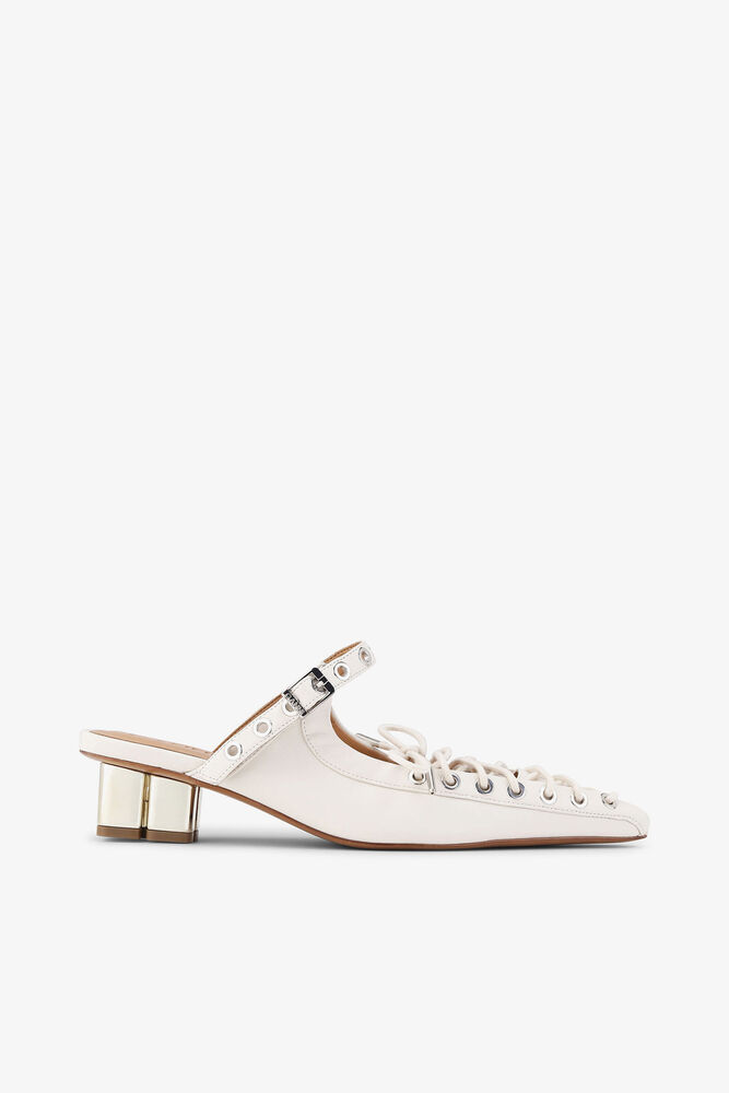 Lace-Up Mules in Ivory, Egret