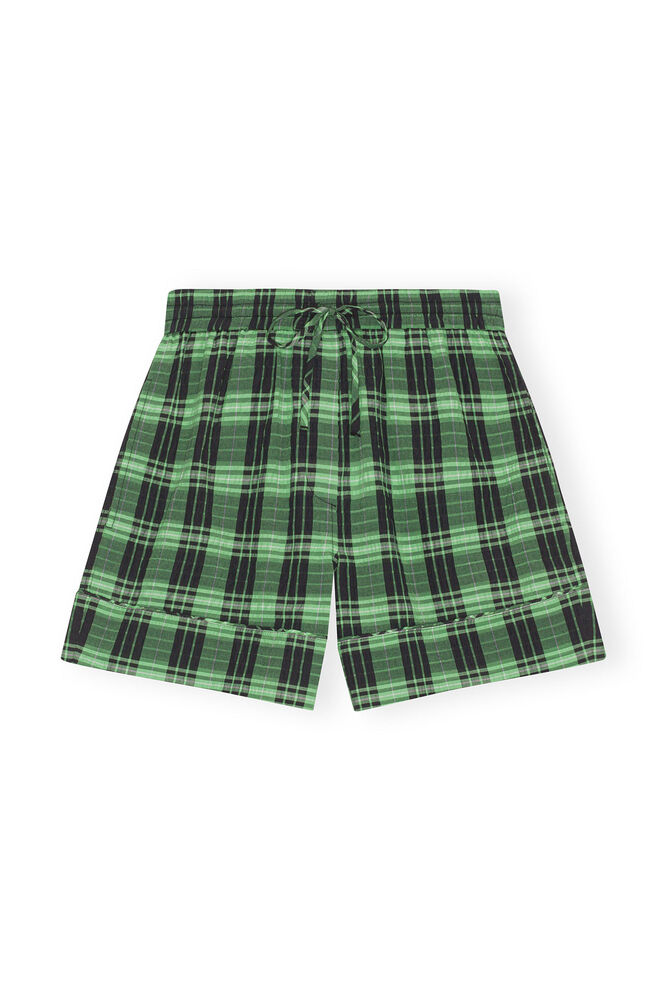 Green Seersucker Check Shorts, Peapod