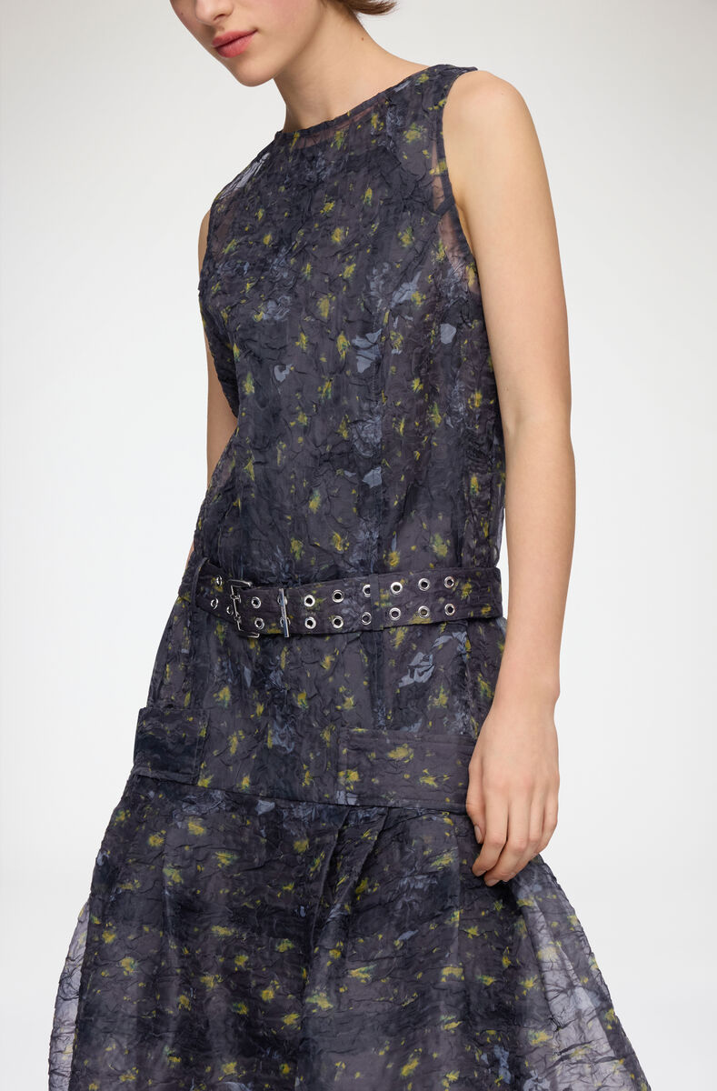 Dress in Shibori Organza, Recycled Polyester, in colour Black Sand - 3 - GANNI