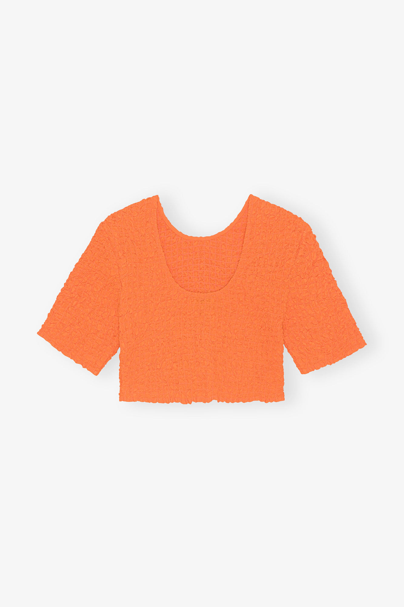 Orange Cotton Poplin Cropped Smock Top, Cotton, in colour Vibrant Orange - 2 - GANNI