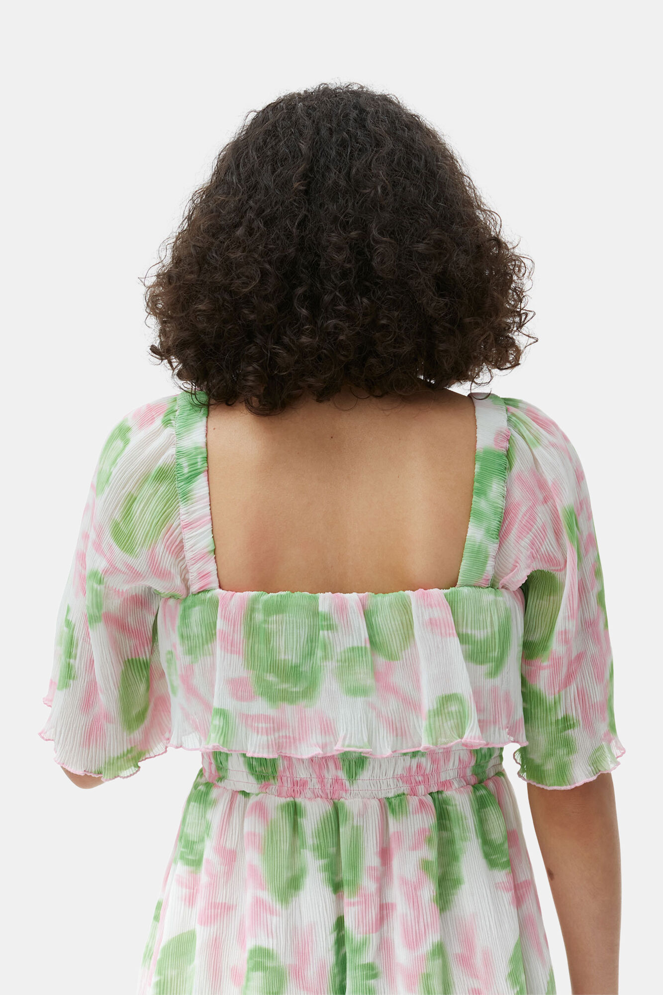 Pleated Georgette Midi Smock Dress, Recycled Polyester, in colour Pink Tulle - 4 - GANNI