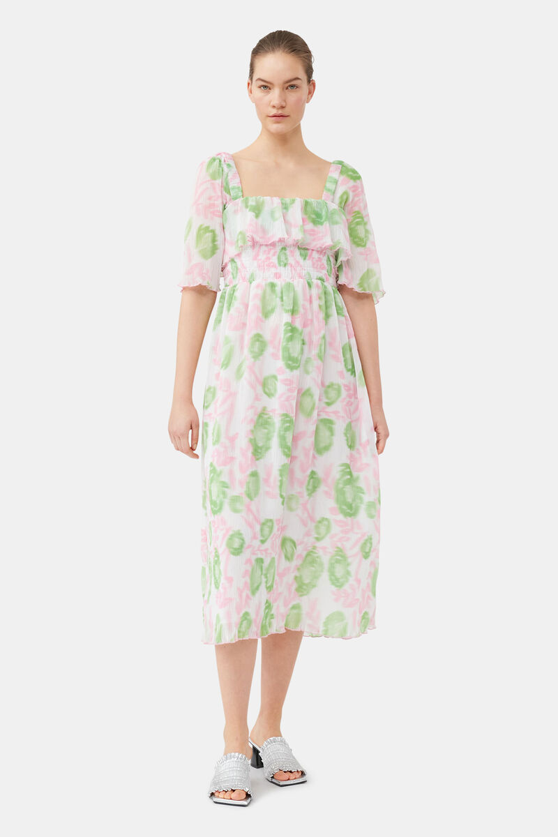 Pleated Georgette Midi Smock Dress, Recycled Polyester, in colour Pink Tulle - 5 - GANNI