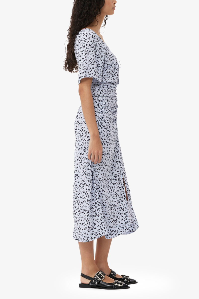 Printed Crepe U-neck Midi Dress, Viscose, in colour Heather - 3 - GANNI