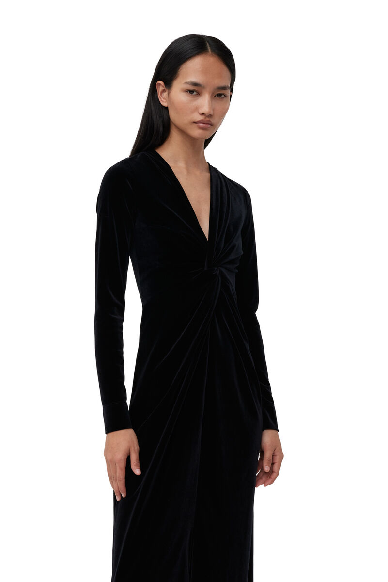 Black Velvet Jersey Twist Long Dress, Recycled Polyester, in colour Black - 4 - GANNI