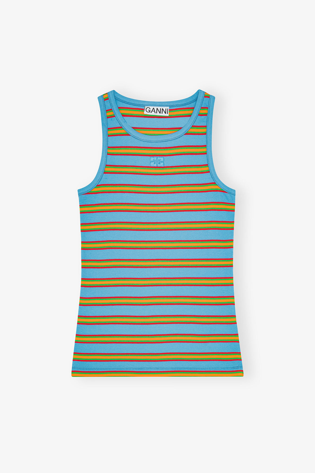 Multicolour Striped Rib Tank Top, Elastane, in colour Multicolour - 1 - GANNI