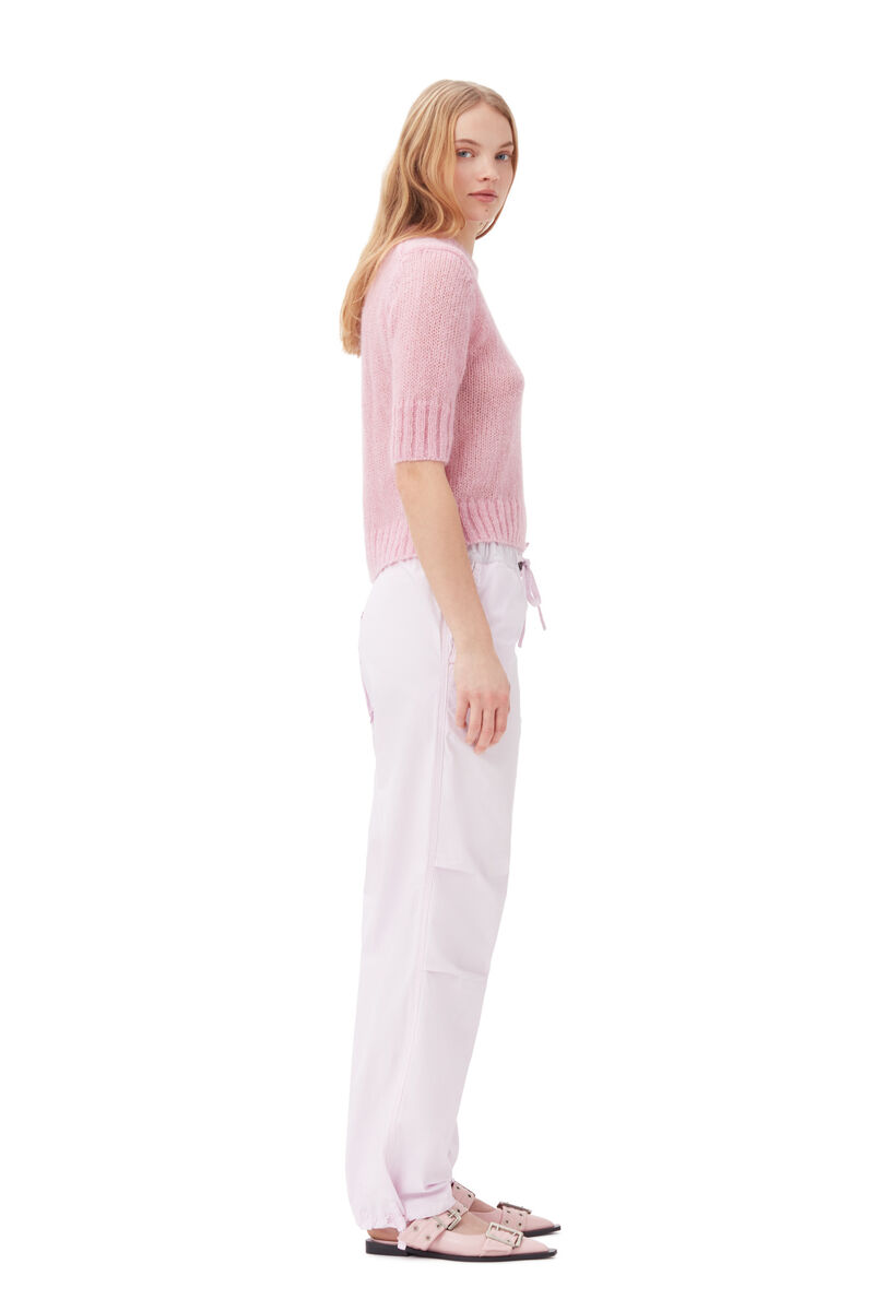 Light Lilac Washed Cotton Canvas Draw String Trousers, Elastane, in colour Light Lilac - 2 - GANNI