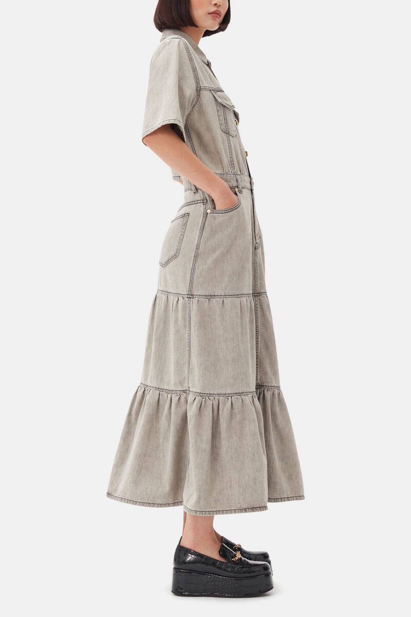 Grey Future Long Denim Dress, Organic Cotton, in colour Gray Quill - 3 - GANNI