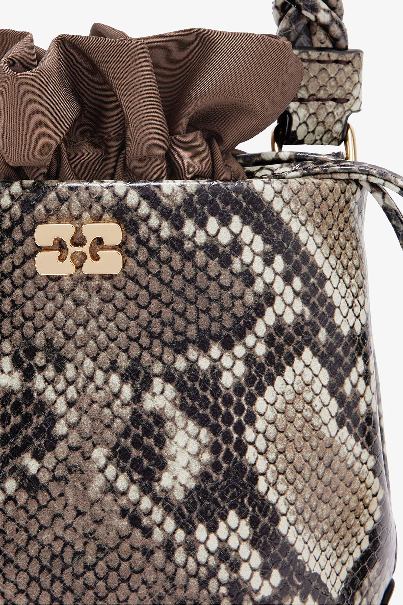 Snake Mini GANNI Bou Bucket Bag, Polyester, in colour Egret - 3 - GANNI