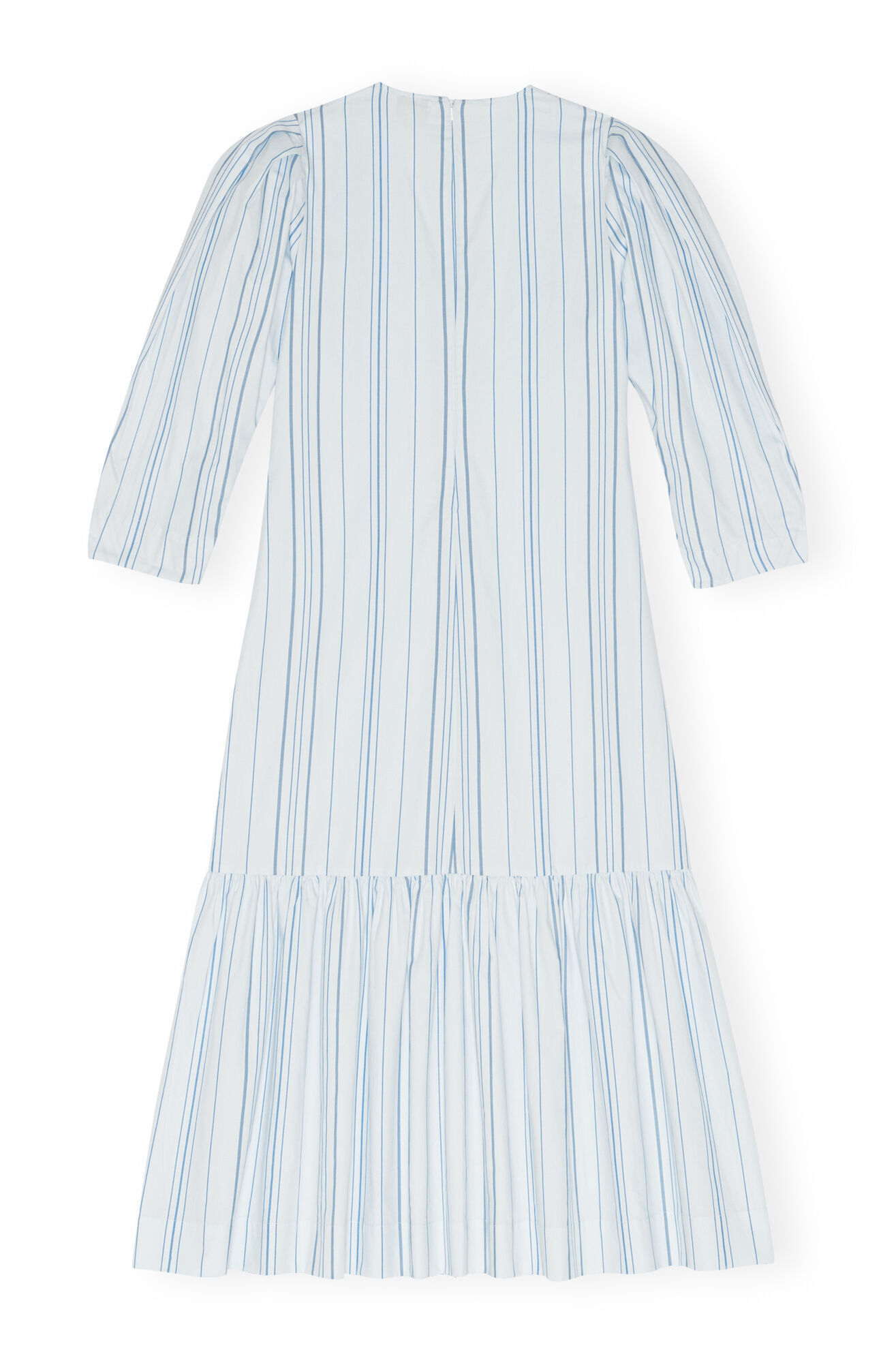 Gestreiftes Twill-Maxikleid mit V-Ausschnitt, Cotton, in colour Heather - 2 - GANNI