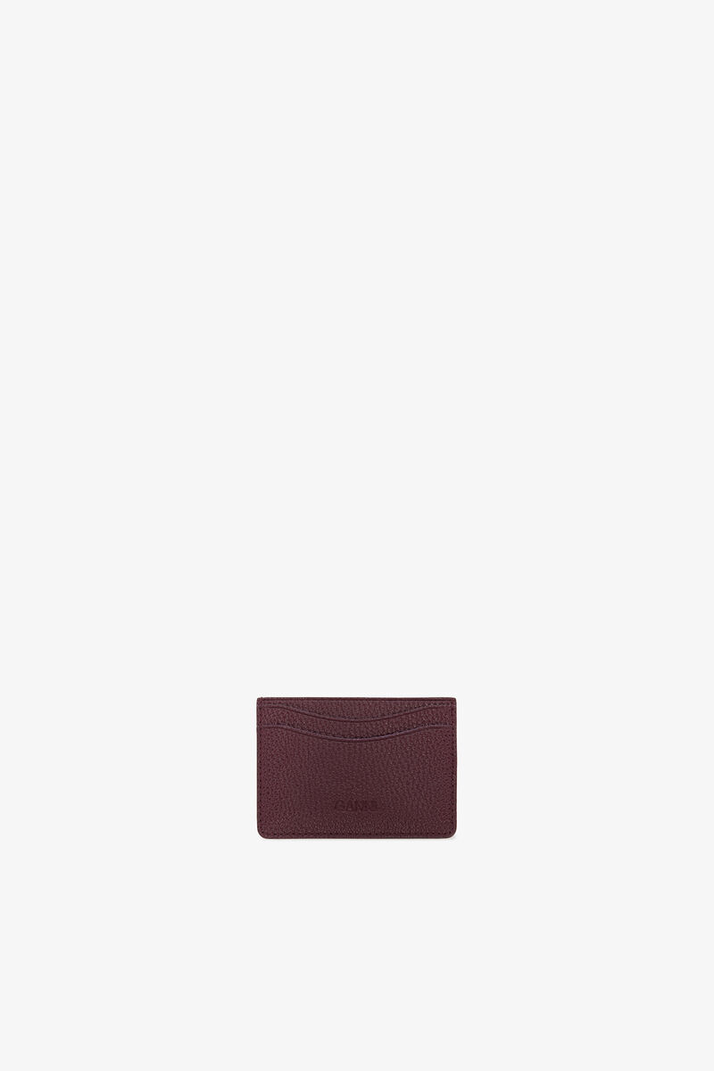 Bou Card Holder in Grained Burgundy, in colour Port Royale - 2 - GANNI