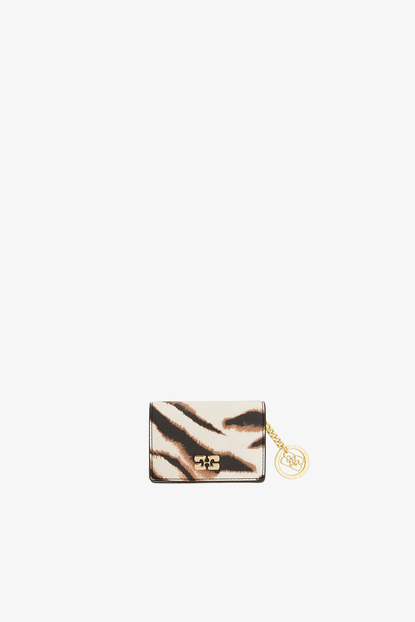 Bou Card Holder With Flap in Zebra, Recycled Polyester, in colour Egret - 1 - GANNI