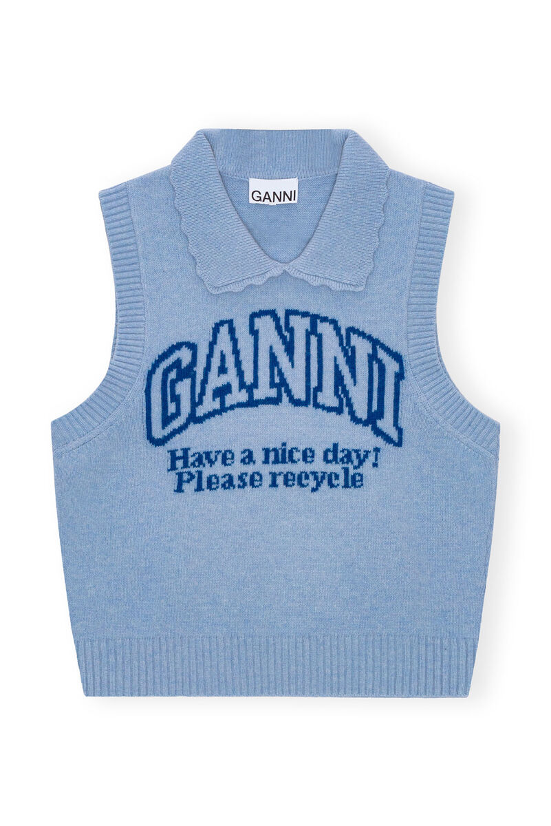 Re-cut Blue Graphic Vest, Recycled Polyamide, in colour Silver Lake Blue - 1 - GANNI