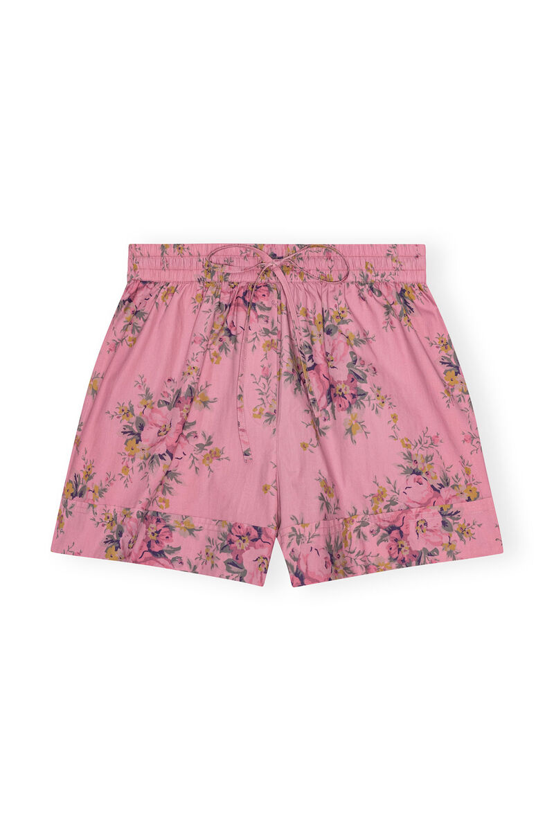 Printed Cotton Elasticated Shorts, Cotton, in colour Orchid Smoke - 1 - GANNI