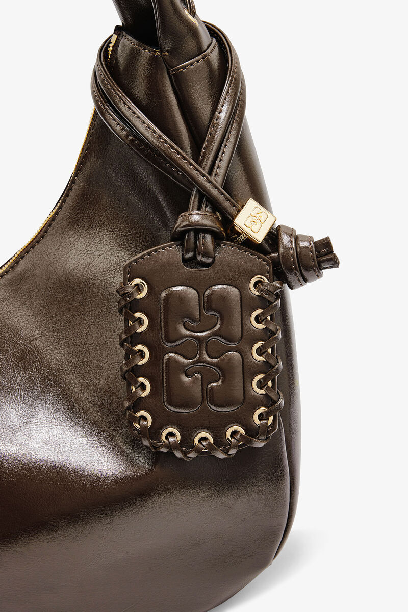 Green Medium Laces Hobo Bag, in colour Dark Olive - 3 - GANNI