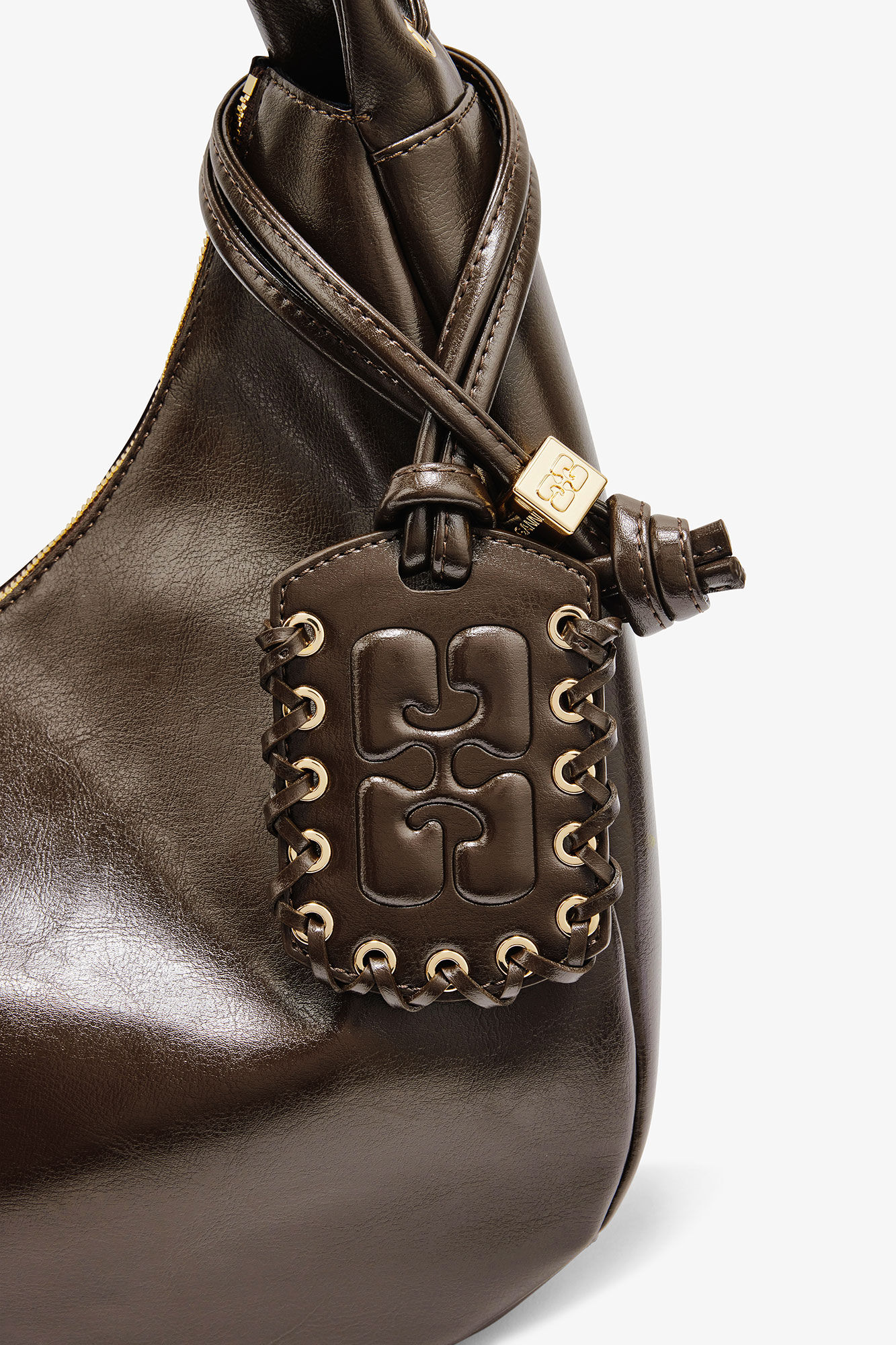 Green Medium Laces Hobo Bag, in colour Dark Olive - 3 - GANNI