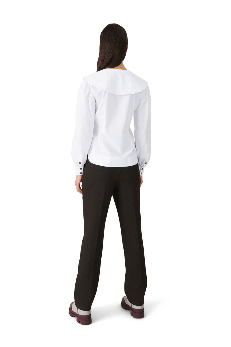 Frill Collar Poplin Shirt, Cotton, in colour Bright White - 2 - GANNI