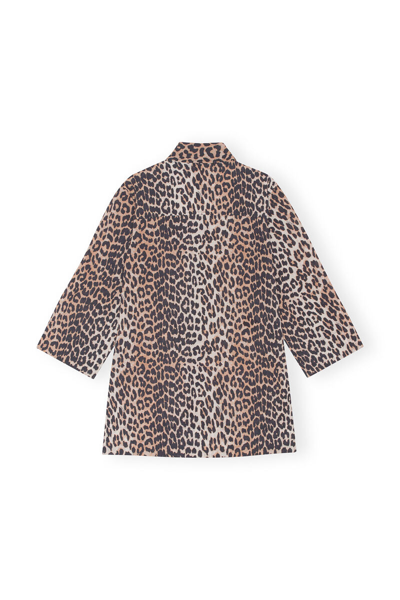 Leopard Print Cotton Shirt, Cotton, in colour Leopard - 2 - GANNI