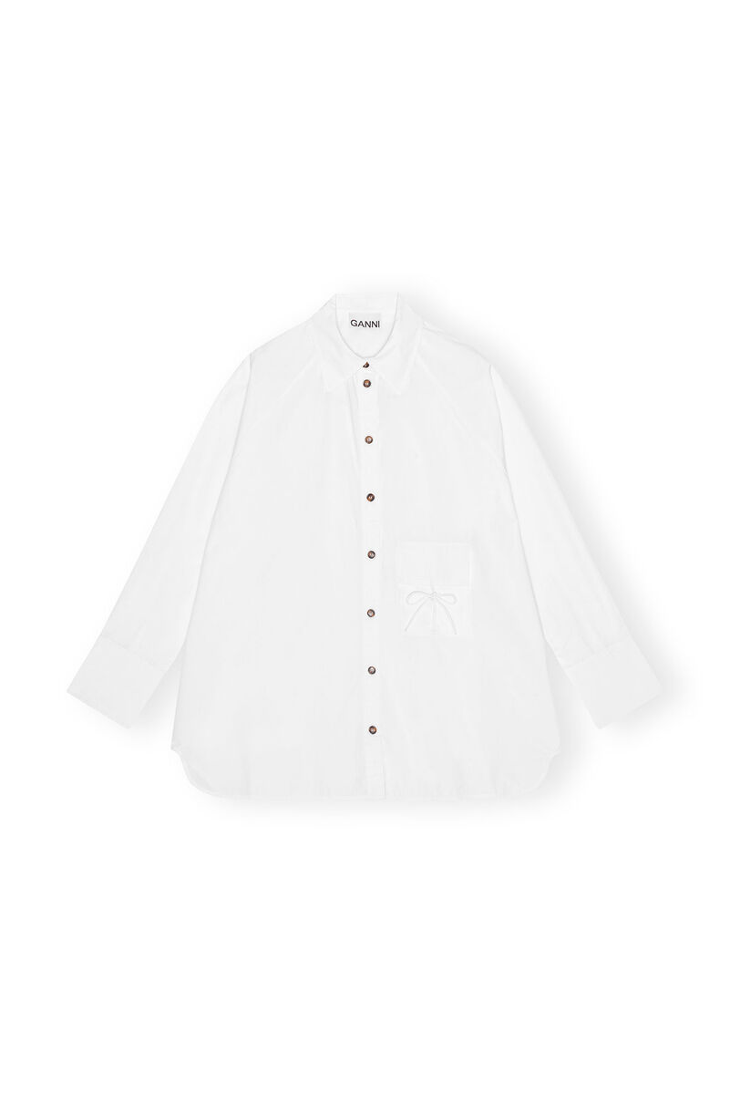 White Cotton Poplin Oversized Raglan Shirt, Cotton, in colour Bright White - 1 - GANNI