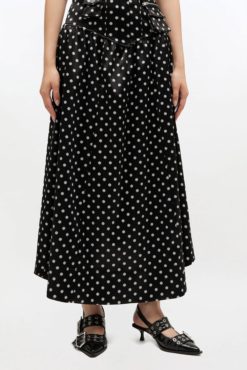 Polka-Dot Satin Corset Skirt, in colour Black - 2 - GANNI