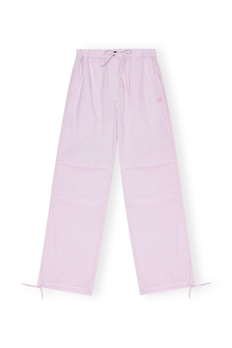 Light Lilac Washed Cotton Canvas Draw String Trousers, Elastane, in colour Light Lilac - 1 - GANNI