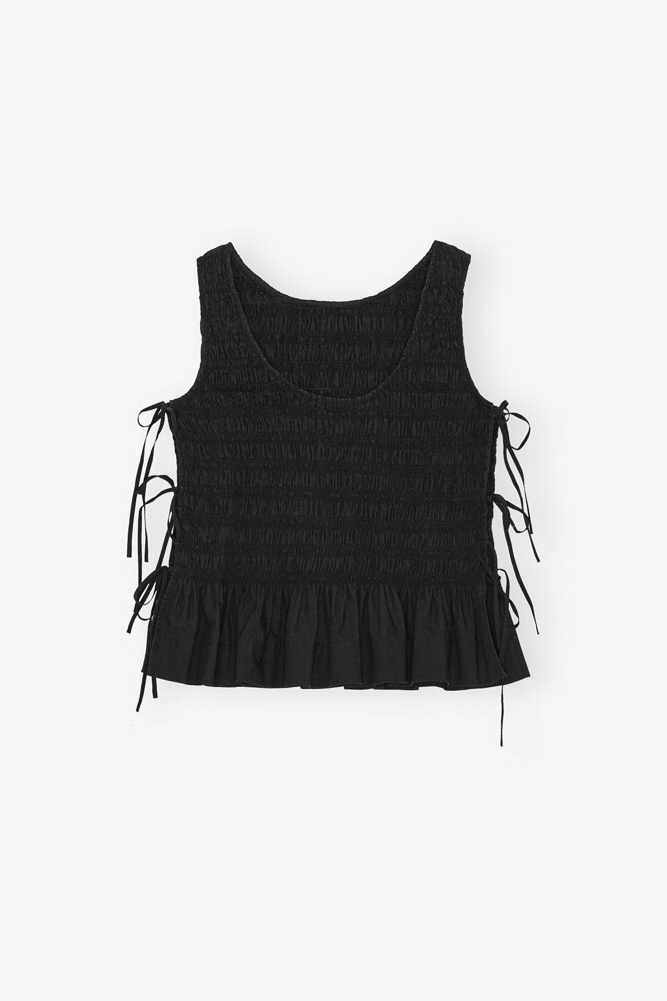 Black Cotton Smock Tie Top, Cotton, in colour Black - 2 - GANNI