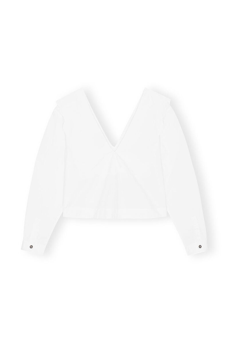 Cotton Poplin Rhythm Collar Blouse, Cotton, in colour Bright White - 2 - GANNI