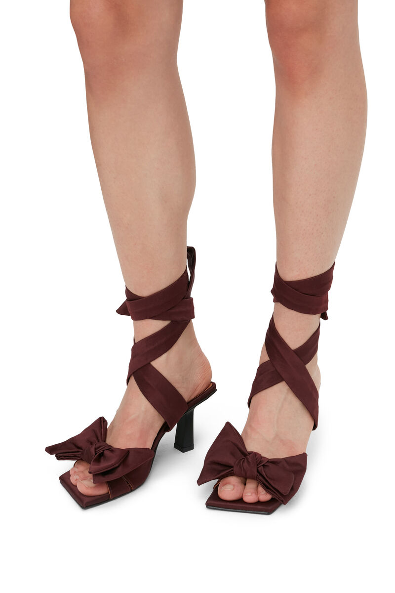 Soft Bow Sandals, Recycled Polyester, in colour Burgundy - 4 - GANNI