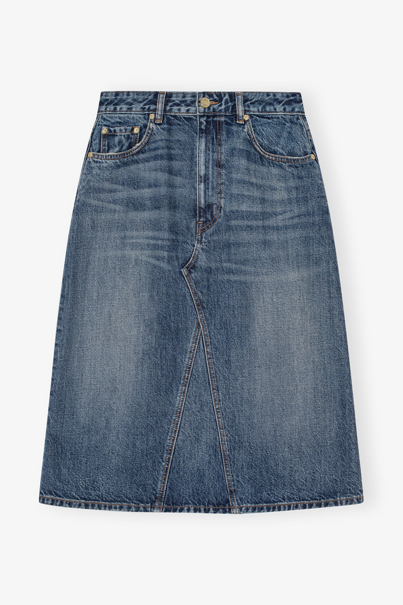 Dark Blue Heavy Washed Denim midikjol, Cotton, in colour Mid Blue Vintage - 1 - GANNI