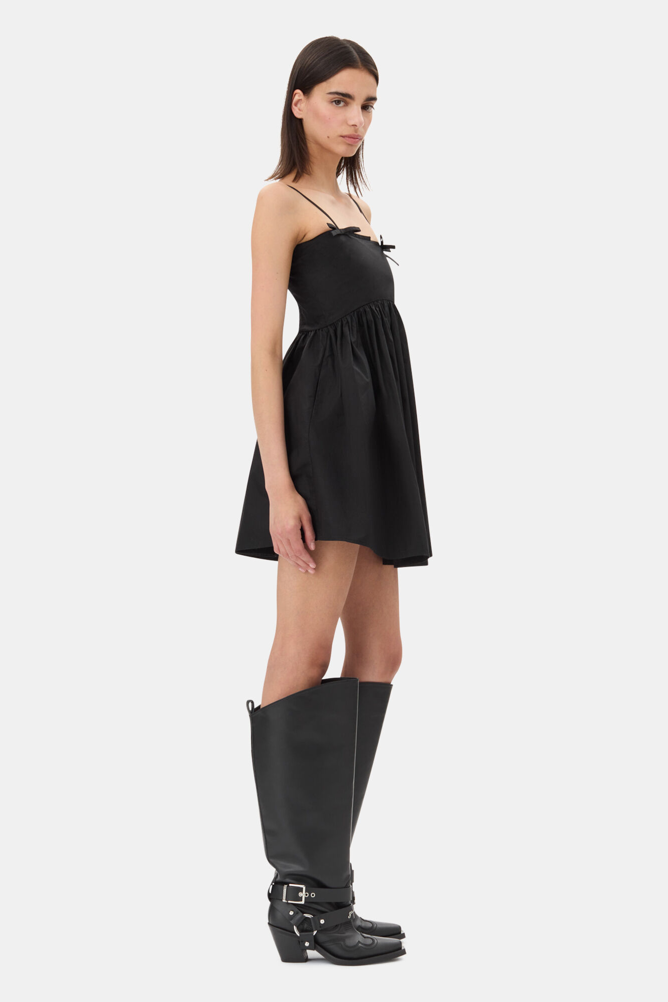 Black Cotton Poplin Stropkjole, Cotton, in colour Black - 3 - GANNI