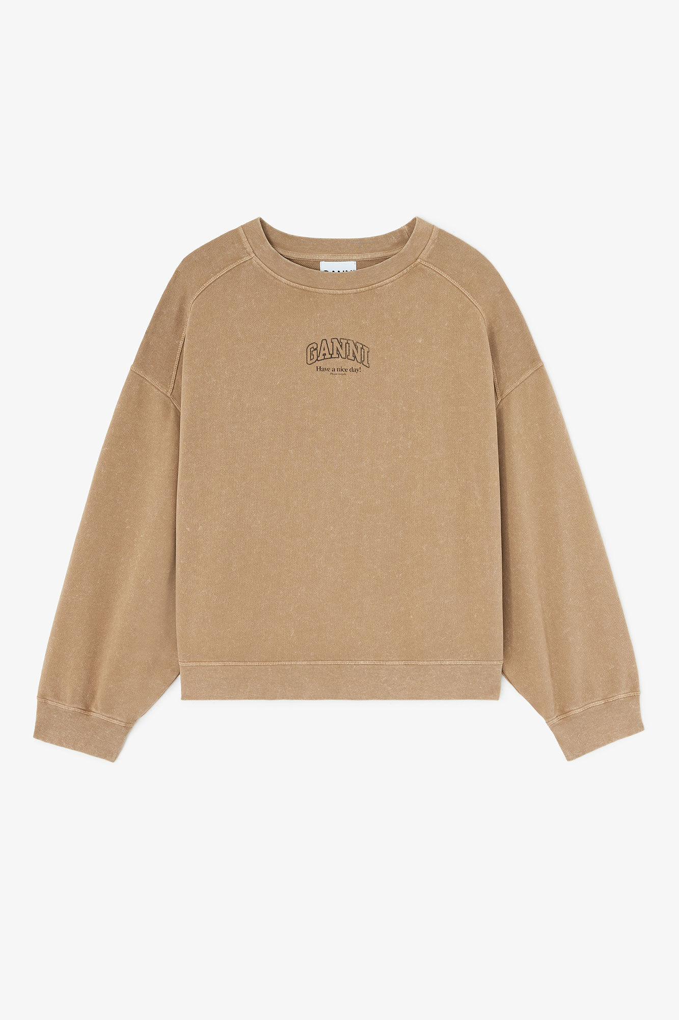Essentials Crewneck with Washed Effect, Organic Cotton, in colour Coca Mocha - 1 - GANNI