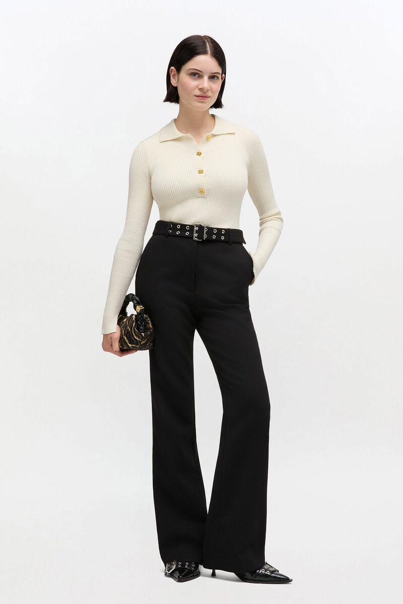 Black Belted Trousers, Recycled Polyester, in colour Black - 1 - GANNI