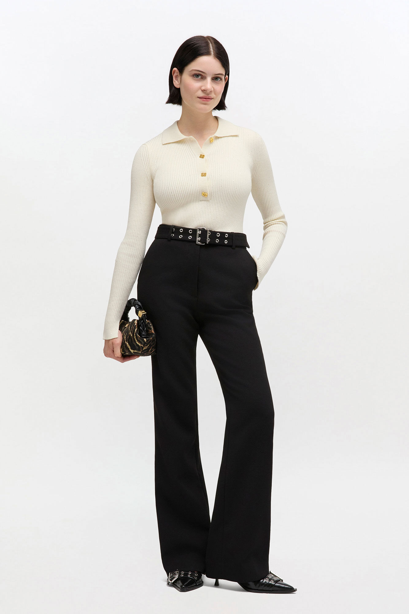 Black Belted Trousers, Recycled Polyester, in colour Black - 1 - GANNI