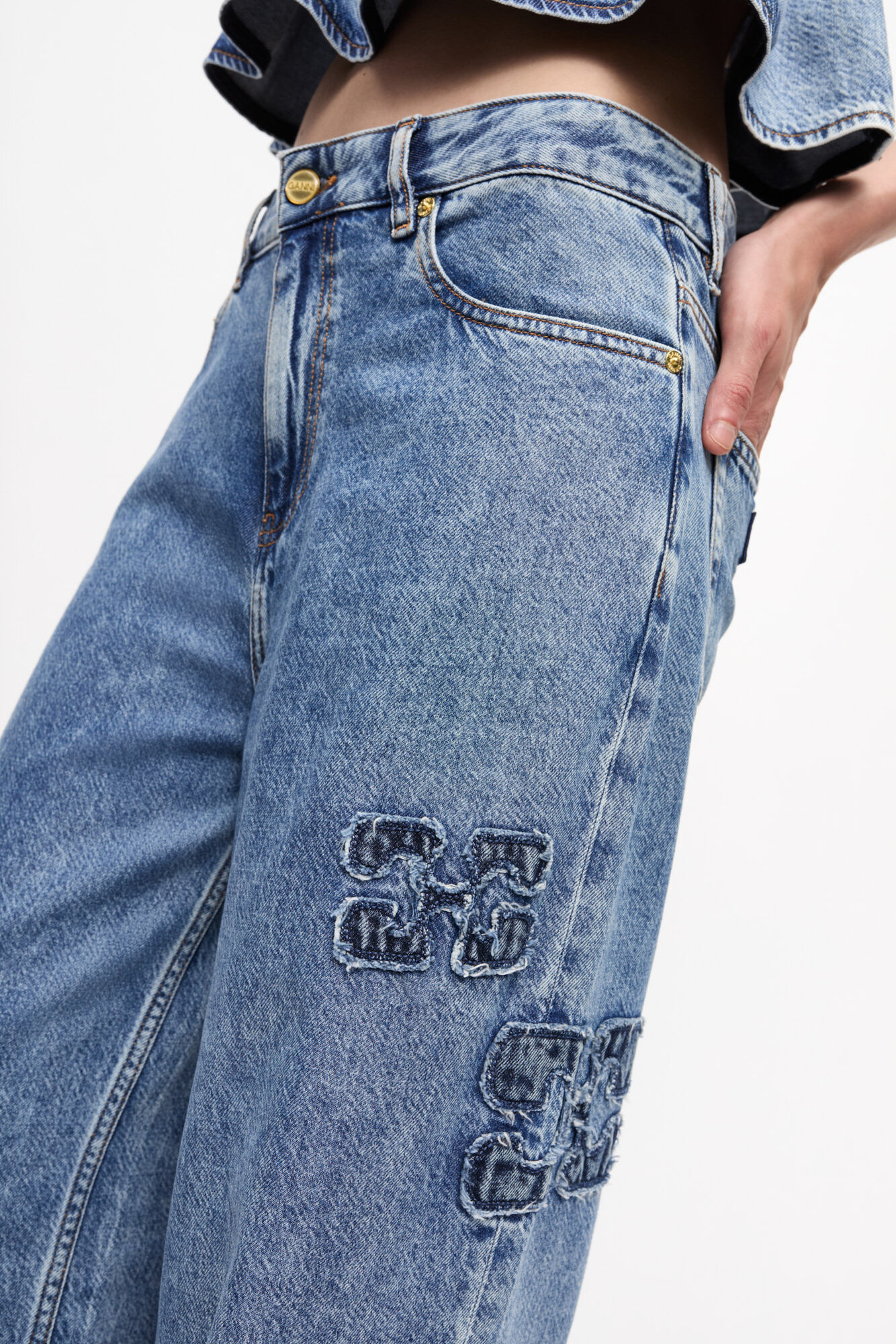 Blue Jeans, Lyocell, in colour Mid Blue Stone - 4 - GANNI