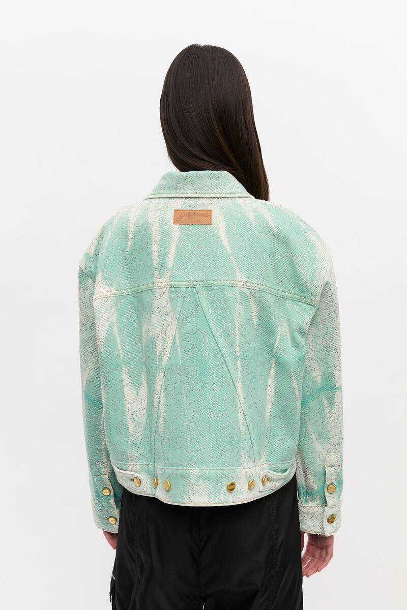 Green Washed Denim Jacket, Cotton, in colour Brook Green - 3 - GANNI