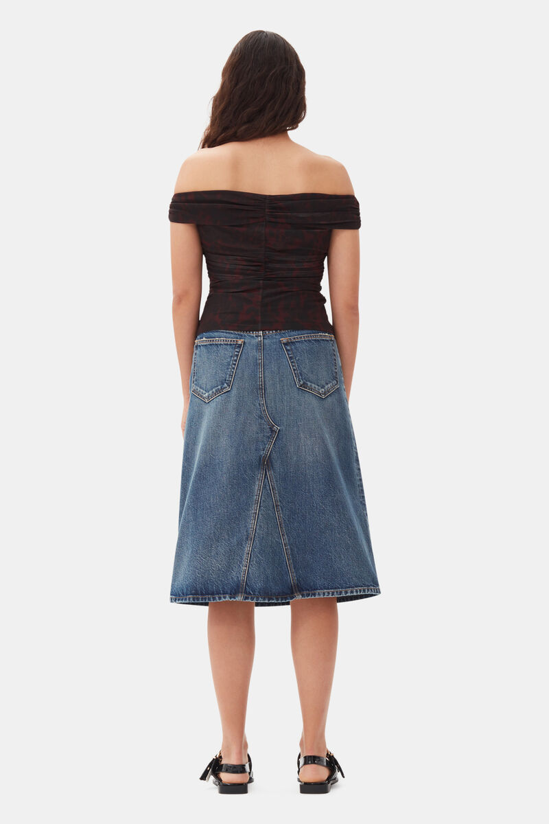 Dark Blue Heavy Washed Denim midikjol, Cotton, in colour Mid Blue Vintage - 3 - GANNI