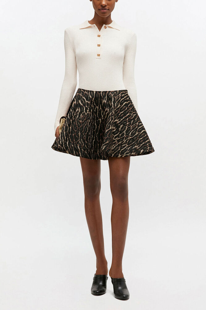 Metallic Cloque Circle Skirt, Antique Bronze